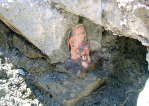 Failed concrete underpinning meant to repair a foundation issue in Colchester.