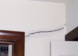 A large drywall crack in an interior wall in Fairfield