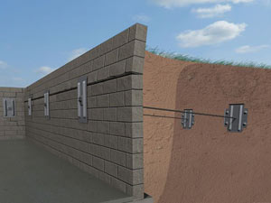 A graphic illustration of a foundation wall system installed in Warsaw