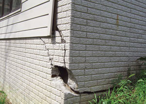 A severely damaged foundation wall in Rushville