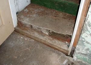 A flooded basement in Camp Point where water entered through the hatchway door