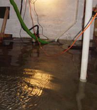 Several feet of floodwaters in a Mendon basement